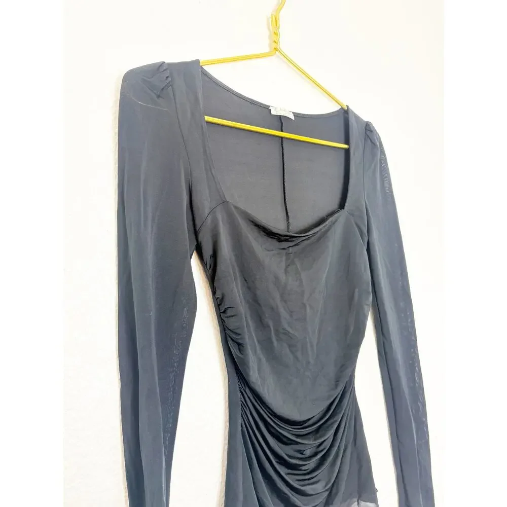 Free People Wind Down Layering Top in Black Size XS Stretch Jersey Ruched Chic
